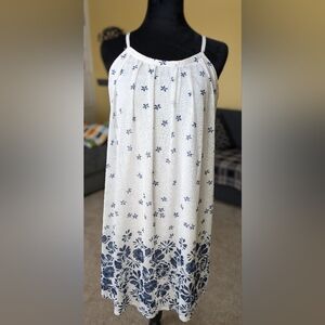 White and Blue Ruffled Spaghetti Strap Midi Sundress